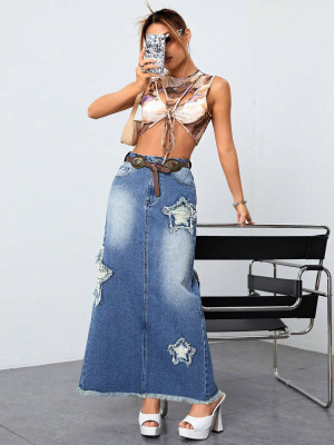 EVE Star Fashion Denim Split Long Skirt GKNF-TS-A7242