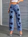 EVE Star Print Fashion Straight Jeans GKNF-TS-7244