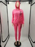 EVE PINK Letter Print Hooded Solid Two Piece Pants Set XMF-332