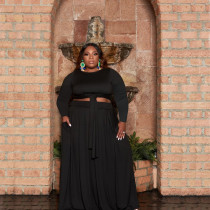 EVE Plus Size Solid Long Sleeve Skirt 2 Piece Set BMF-1076