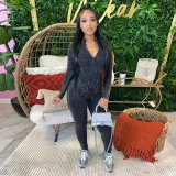 EVE Print V Neck Tight Zipper Jumpsuit YF-10662