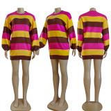 EVE Contrast Color Stripe Sweater Dress CY-8005