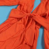 EVE Deep V Neck Lantern Sleeve Tie Up Jumpsuit NY-10661