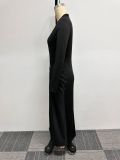 EVE Solid Color Long Sleeve Big Split Maxi Dress NY-10662