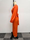 EVE Deep V Neck Lantern Sleeve Tie Up Jumpsuit NY-10661
