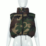 EVE Camouflage Collar Sleeveless Short Cotton Jacket Coat GNZD-9445TD