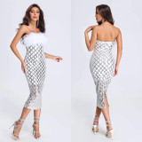 EVE Sexy Sequin Tube Top Feather Midi Dress BY-6696