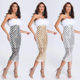 EVE Sexy Sequin Tube Top Feather Midi Dress BY-6696