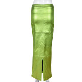 EVE Patchwork Split PU Leather Half-body Skirt GNZD-7662SG