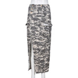 EVE Camouflage Print High Split Long Skirt GNZD-8805DD