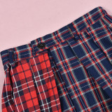 EVE Patchwork Contrast Color Plaid Split Skirt GNZD-7993SG