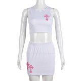 EVE Embroidered Crosses Tank Top Two Piece Skirt Set GNZD-8895SD