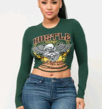 EVE Letter Print Long Sleeve Tight T Shirt GNZD-9670TD