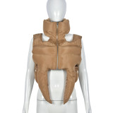 EVE Zipper Sleeveless Cotton Filled Short Jacket GNZD-9511TD
