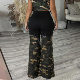 EVE Camouflage Spliced Knit Flared Pants GNZD-9636PD