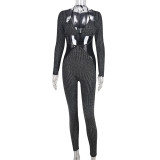 EVE Sexy Bra And Slim Long Sleeve Jumpsuit 2 Piece Set GNZD-8771JD