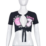 EVE Sexy Print Hollow Out Bandage T Shirt GNZD-9471TD