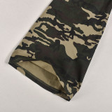 EVE Denim Camouflage Zipper Long Sleeve Split Pants 2 Piece Set GNZD-9805PD