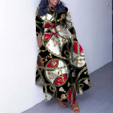 EVE Plus Size Fashion Print Lace Up Maxi Dress NNWF-N7964