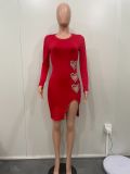 EVE Solid Color Heart Shape Hot Drilling Mini Dress BN-9442