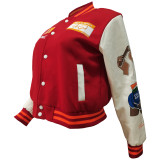 EVE Thickened Embroidered Color Block Baseball Jacket CM-001