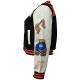 EVE Thickened Embroidered Color Block Baseball Jacket CM-001