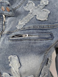EVE Denim Embroider Jackets And Skirt Two Piece Set MEM-88539