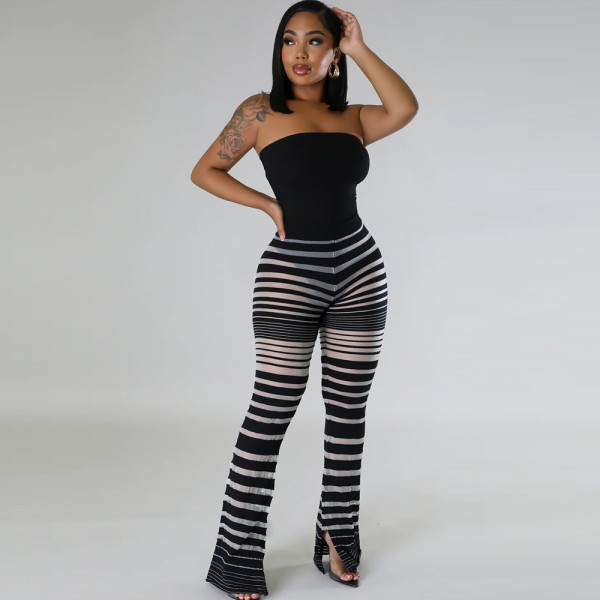 EVE Stripe See Through Micro Flare Pants GNZD-9576PD