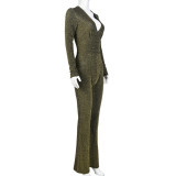 EVE V Neck Long Sleeve Micro Flare Jumpsuit GNZD-9615JD
