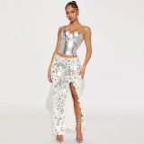 EVE Sexy Sequin Split Long Skirt MUE-8009