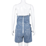 EVE Sexy Holes Zipper Wrap Chest Denim Romper GNZD-9439JD