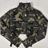 EVE Tie Up High Collar Camouflage Coat GNZD-7831TG