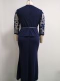 EVE Plus Size Lace Patchwork 3/4 Sleeve Maxi Dress GJXI-JX020