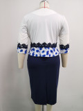 EVE Plus Size Print Dyeing Coat And Short Sleeve Dress Suit GJXI-JX001