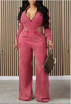 EVE Long Sleeve Zipper Toos And Wide Leg Pants Two Piece Set GYZY-8853