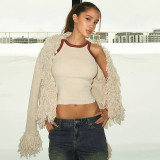 EVE Solid Color Long Sleeve Tassel Knits Coat GSZM-Q23TP379
