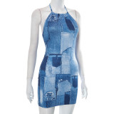 EVE Print Halter Tie Up Backless Mini Dress GSZM-Q23DS210