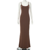 EVE Casual Sleeveless Solid Color Sling Maxi Dress GSZM-Q21DS653