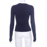 EVE Solid Long Sleeve O Neck T Shirt GSZM-M22TP636
