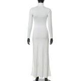 EVE High Collar Print Long Sleeve Maxi Dress GSZM-M23DS468