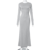EVE Solid Color O Neck Slim Fishtail Dress GSZM-R23DS076