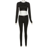 EVE Long Sleeve Crop Tops And Pants Two Piece Set XEF-39130