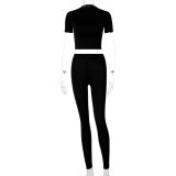 EVE Short Sleeve Crop Tops And Pants Sport Two Piece Set BLG-S0C4216A