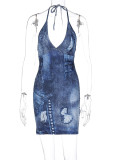 EVE Printed V-Neck Backless Lace-Up Dress BLG-D3312195K