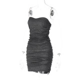 EVE Sexy V Neck Tube Tops Pleated Mini Dress BLG-D2C11459K
