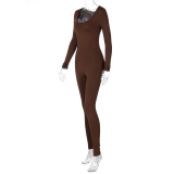 EVE Long Sleeve Solid Color Slim Jumpsuit BLG-P0A3610A