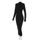 EVE Long Sleeve High Collar Midi Dress BLG-D2910166K