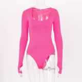 EVE Long Sleeve Solid Color Slim Bodysuit BLG-P971084W
