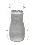 EVE Sexy V Neck Tube Tops Pleated Mini Dress BLG-D2C11459K