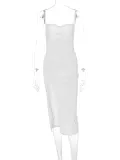 EVE Solid Sling Split Slim Midi Dress BLG-D1C7356A